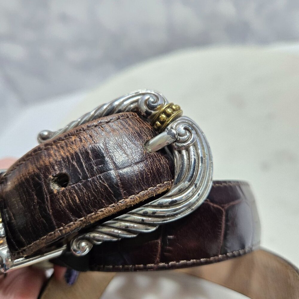 Brighton Belt Womens Large 34 Brown‎ Leather Silver Gold Tone Western Buckle - Picture 11 of 12